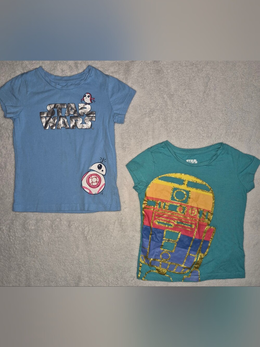 2pc Star Wars Girls Tee Lot | Spotted Zebra XS 4-5 BB8 R2D2 Like New